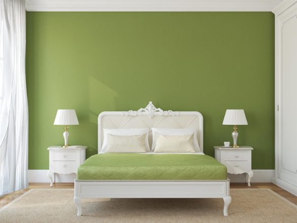 Bedroom with Green Wall Paint