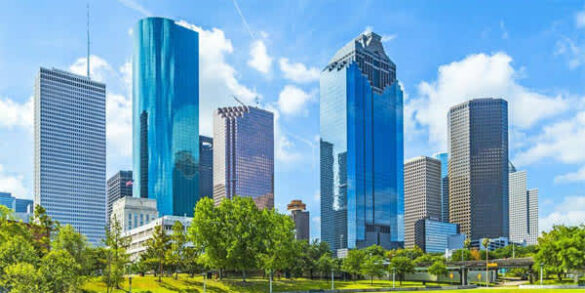 Houston skyline on a sunny day.